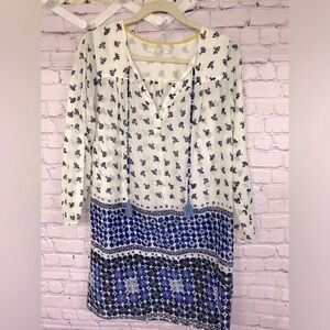 Boden Cotton BLUE WHITE Boho Coastal Patterned Tunic Beach Dress Cover Up Size 6